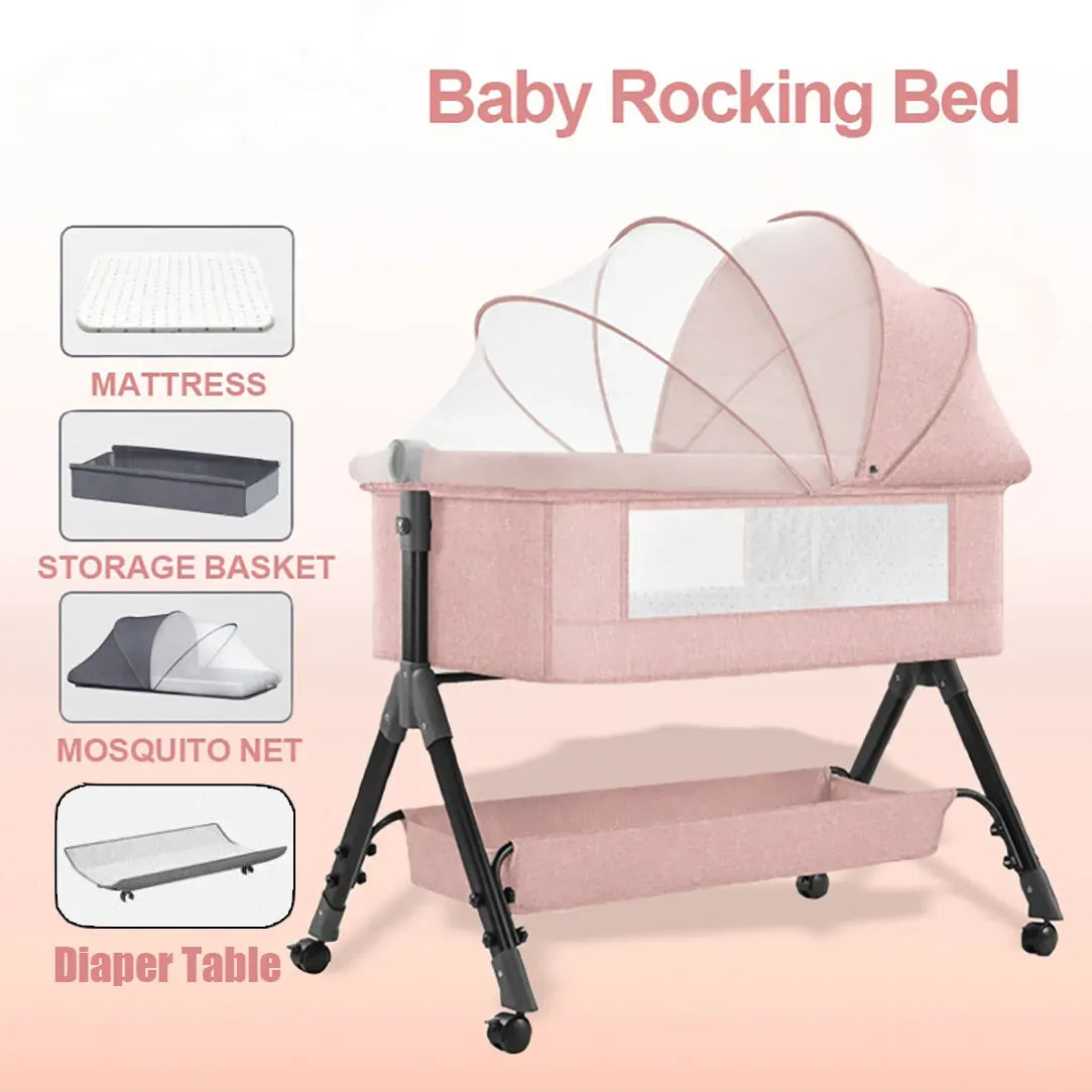 Portable Baby Bassinet Cot Crib Bedside Co Sleeper in Pink, 92x68x80CM