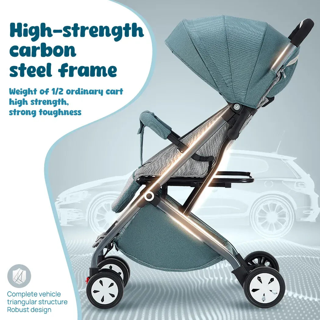 Lightweight Compact Baby Stroller in Black, Easy Fold Design for Travel, Suitable for Ages 0-5 Years