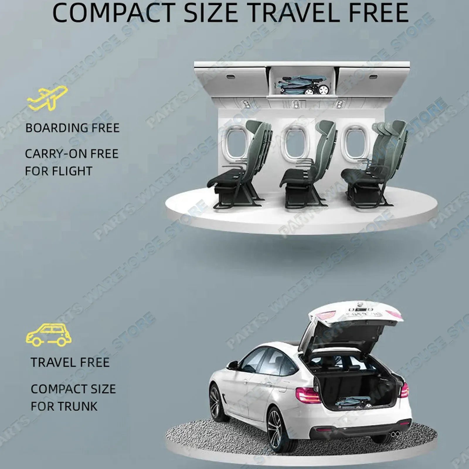 Lightweight Compact Baby Stroller Pram in Black and Grey – Foldable Travel Design