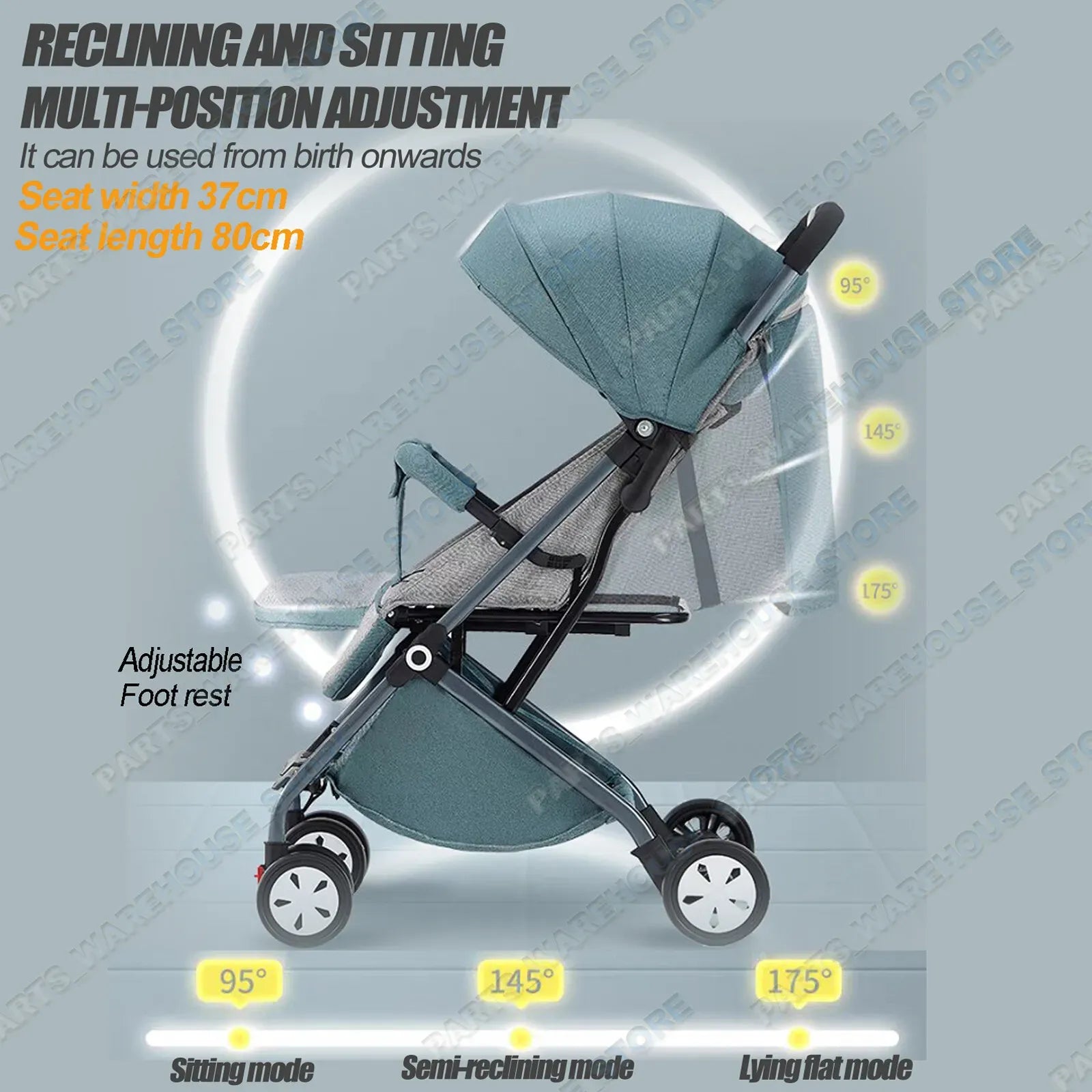 Lightweight Compact Baby Stroller Pram in Black and Grey – Foldable Travel Design