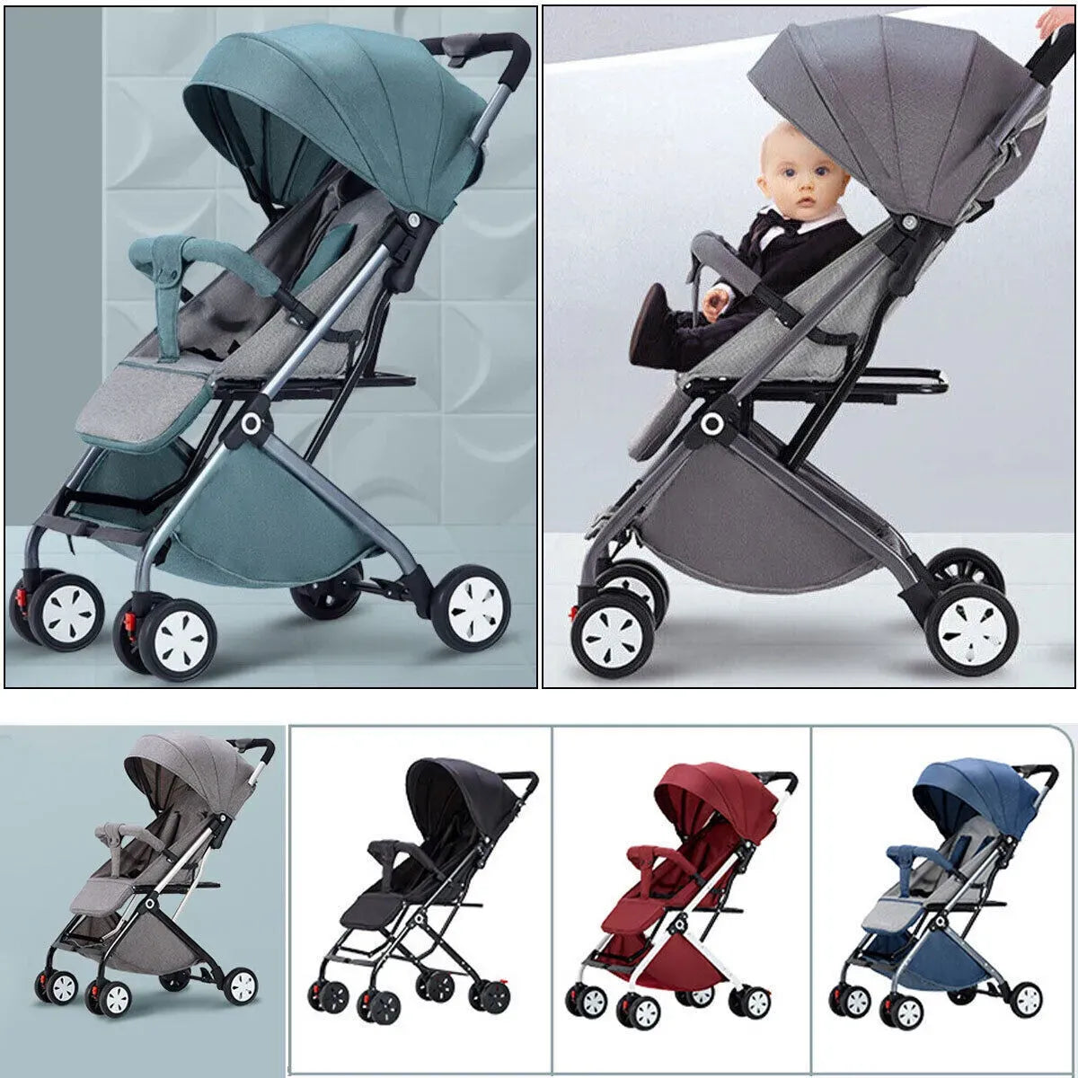 Lightweight Compact Baby Stroller Pram in Black and Grey – Foldable Travel Design