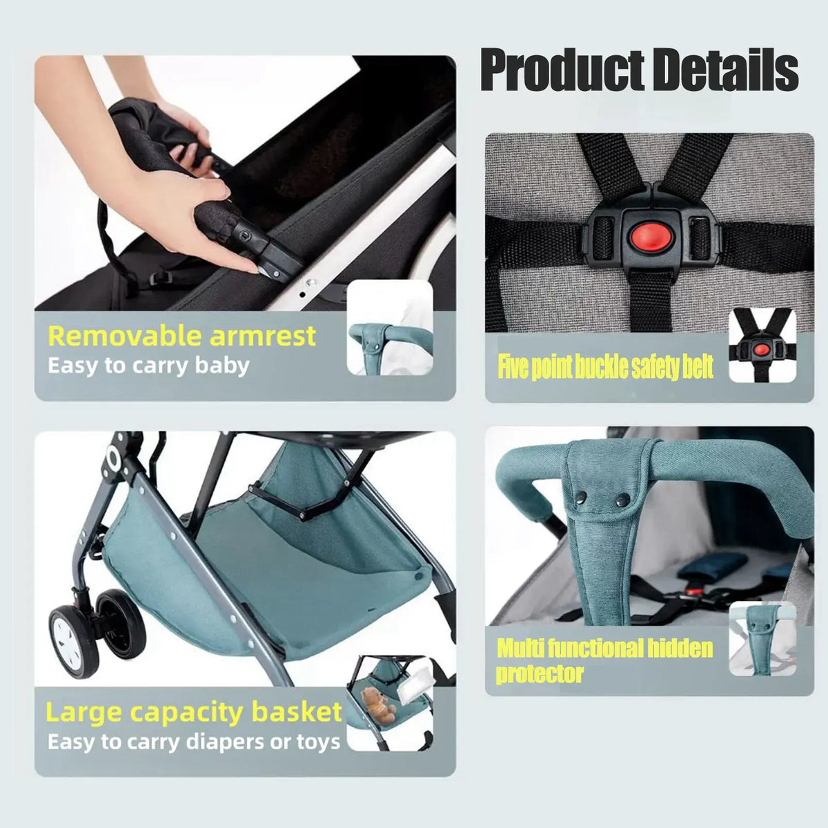 Lightweight Compact Baby Stroller Pram in Black and Grey – Foldable Travel Design