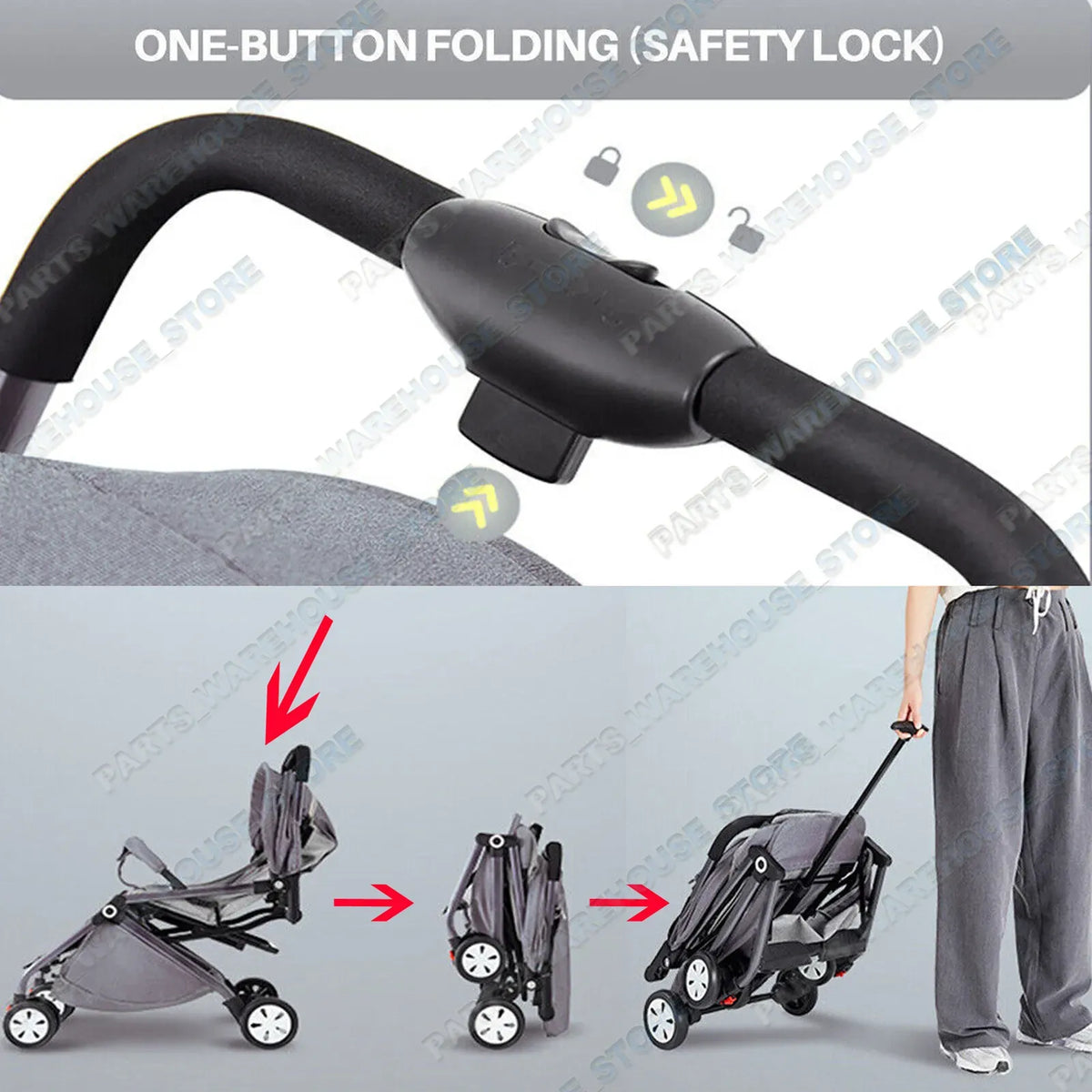Lightweight Compact Baby Stroller Pram in Black and Grey – Foldable Travel Design