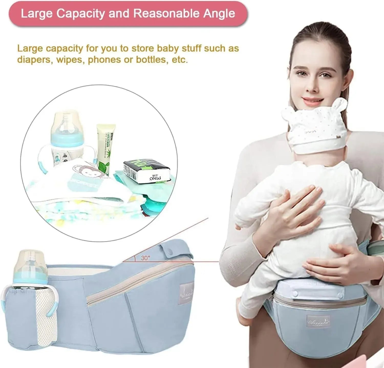 Blue 6 in 1 Adjustable Baby Carrier with Hip Seat in Light Green for Newborns and Toddlers (3-36 Months)
