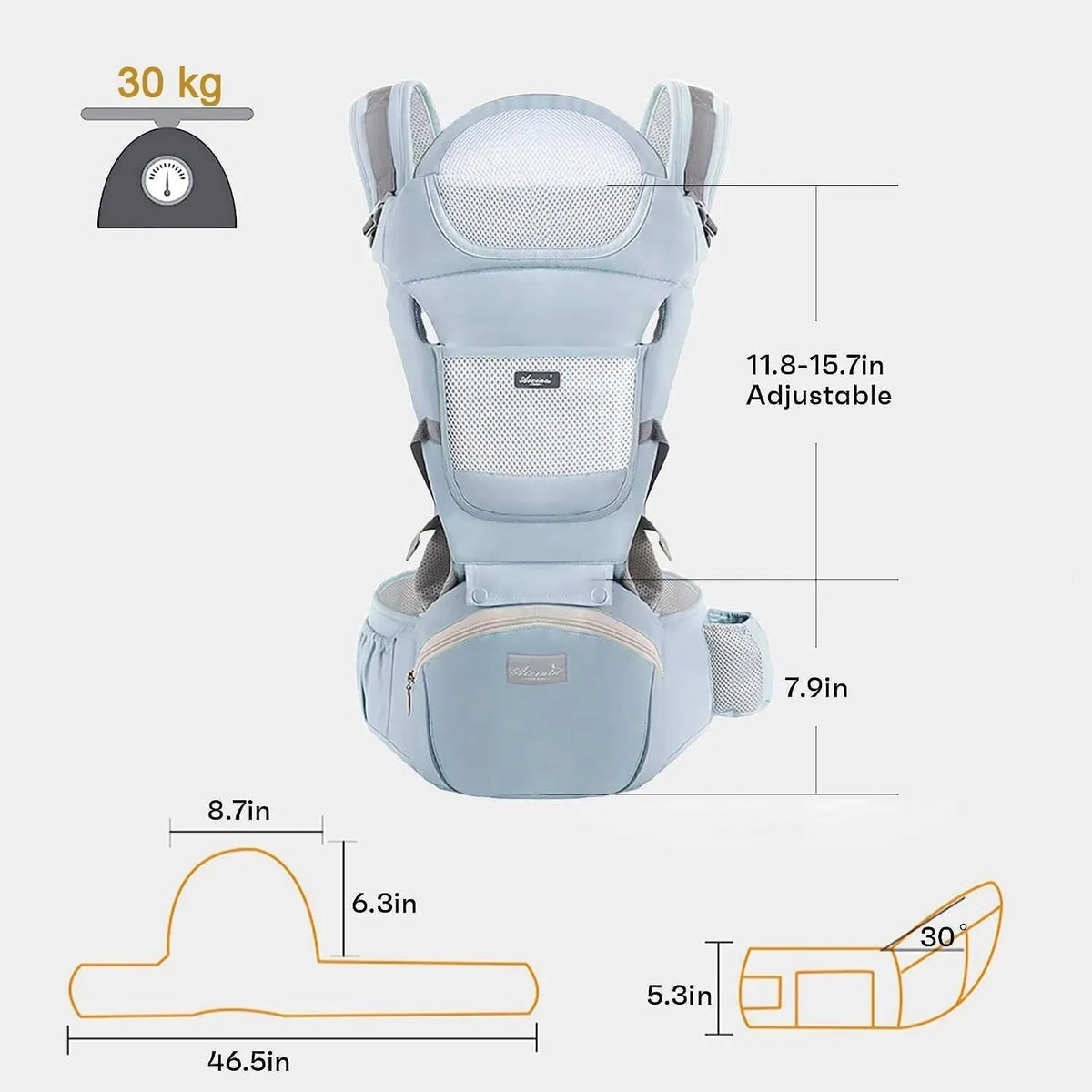 Blue 6 in 1 Adjustable Baby Carrier with Hip Seat in Light Green for Newborns and Toddlers (3-36 Months)