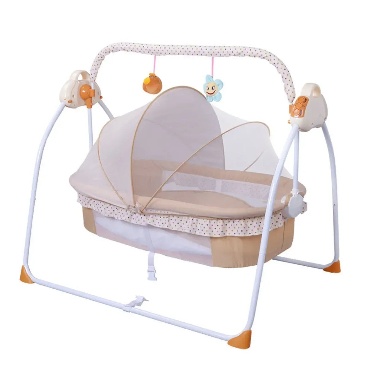 Auto-Swing Electric Baby Crib Cradle in Khaki with Bluetooth and 5 Adjustable Speeds
