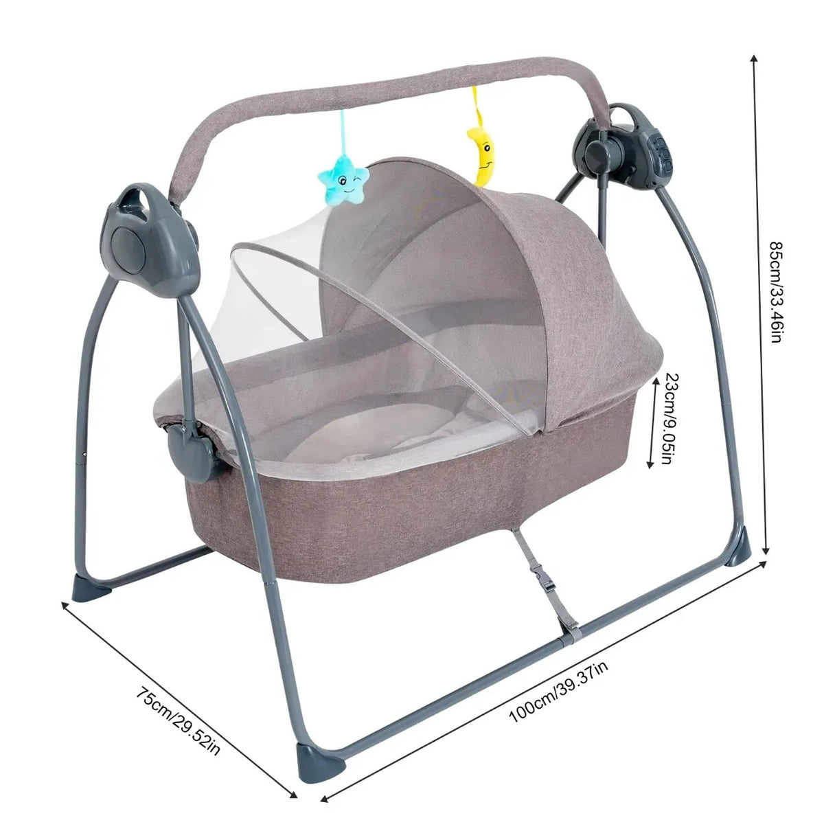 Auto-Swing Electric Baby Crib Cradle in Khaki with Bluetooth and 5 Adjustable Speeds