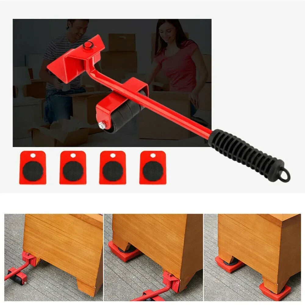 Heavy Furniture Moving Lifter Roller Tool Set with Sliders - Red