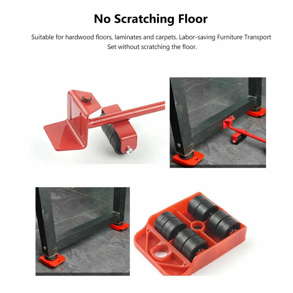 Heavy Furniture Moving Lifter Roller Tool Set with Sliders - Red