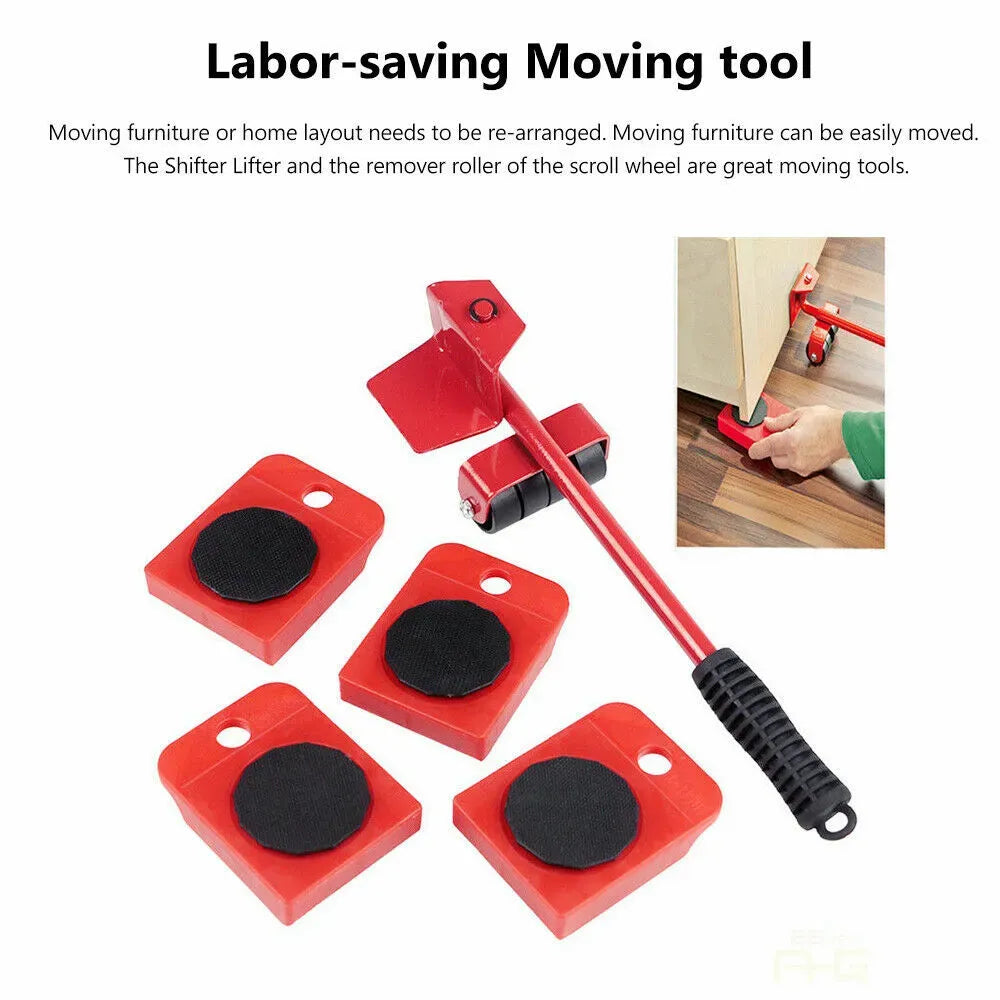 Heavy Furniture Moving Lifter Roller Tool Set with Sliders - Red
