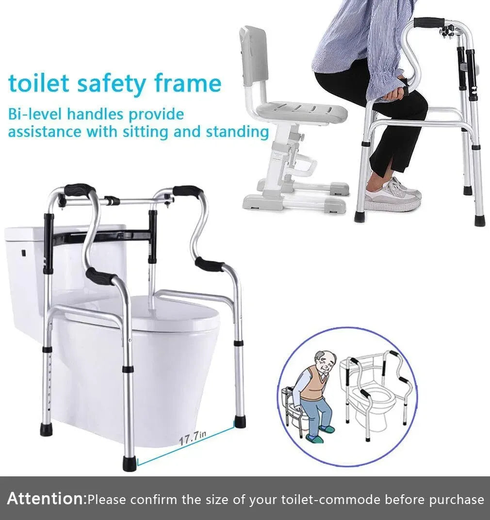 Height Adjustable Folding Medical Walking Frame in Black Aluminium Alloy - Straight