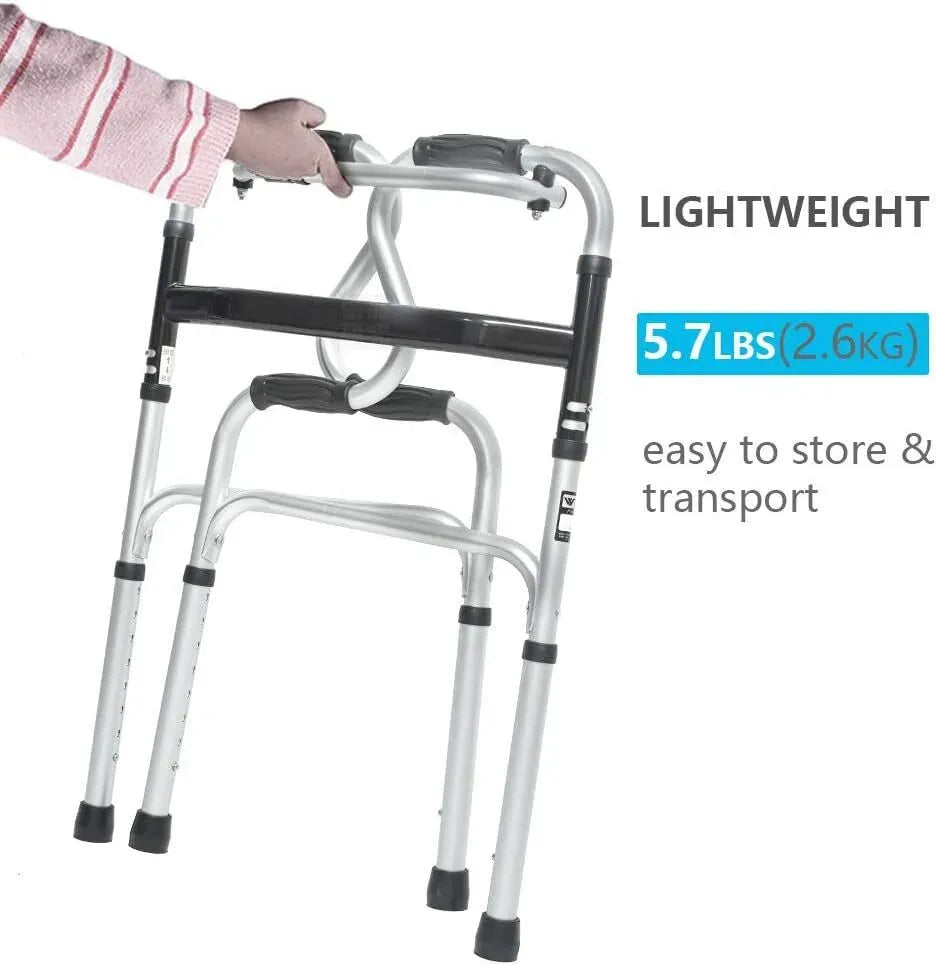 Height Adjustable Folding Medical Walking Frame in Black Aluminium Alloy - Straight