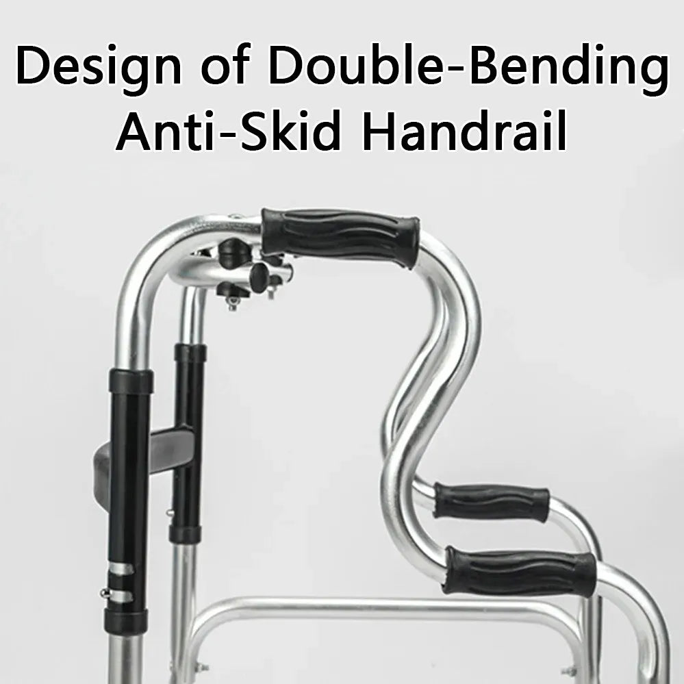 Height Adjustable Folding Medical Walking Frame in Black Aluminium Alloy - Straight