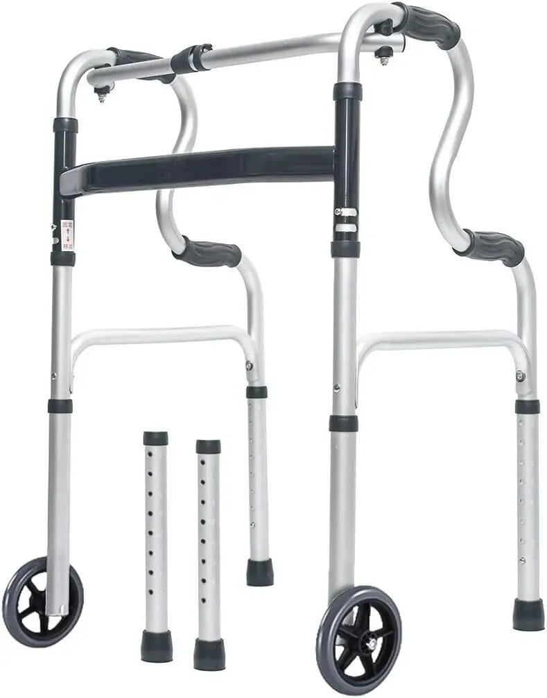 Height Adjustable Folding Medical Walking Frame in Black Aluminium Alloy - Bent