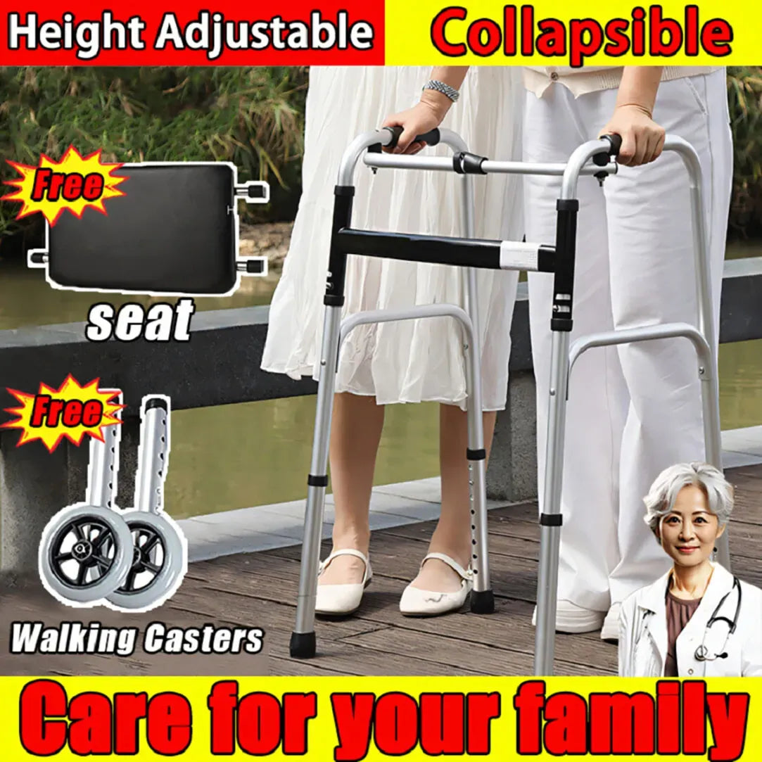 Height Adjustable Folding Medical Walking Frame in Black Aluminium Alloy - Bent