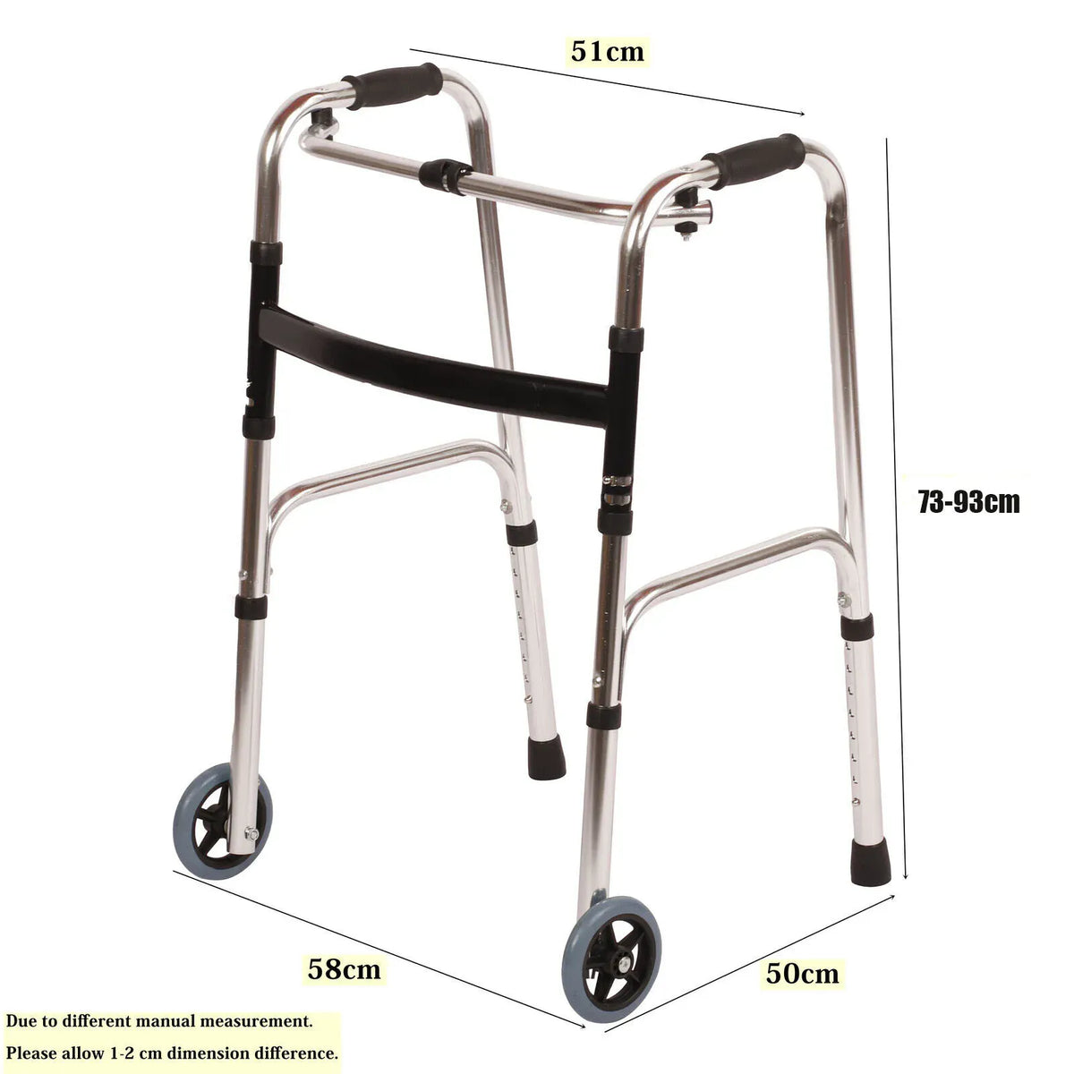 Height Adjustable Folding Medical Walking Frame in Black Aluminium Alloy - Bent
