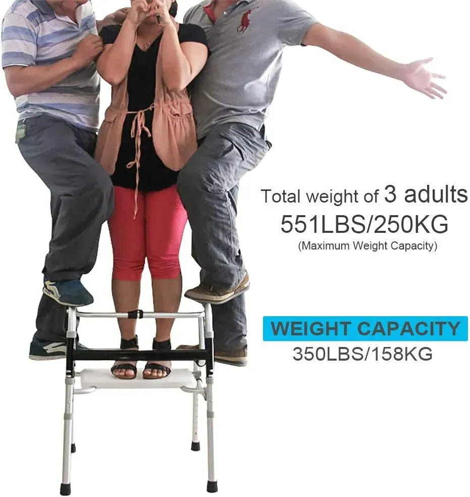 Height Adjustable Folding Medical Walking Frame in Black Aluminium Alloy - Bent