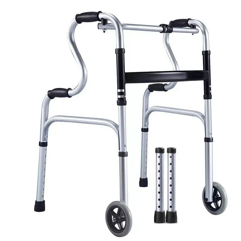 Height Adjustable Folding Medical Walking Frame in Black Aluminium Alloy - Bent
