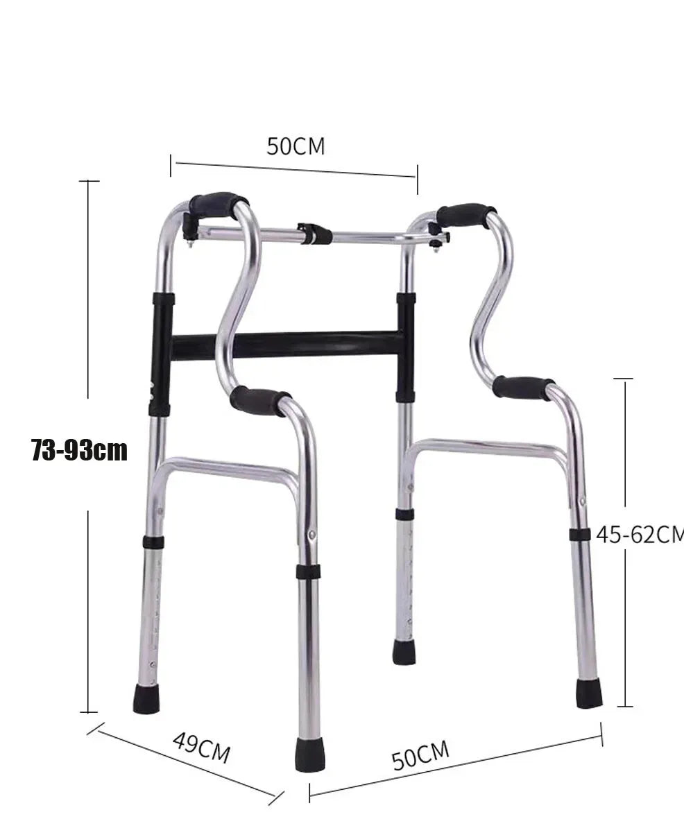 Height Adjustable Folding Medical Walking Frame in Black Aluminium Alloy - Bent