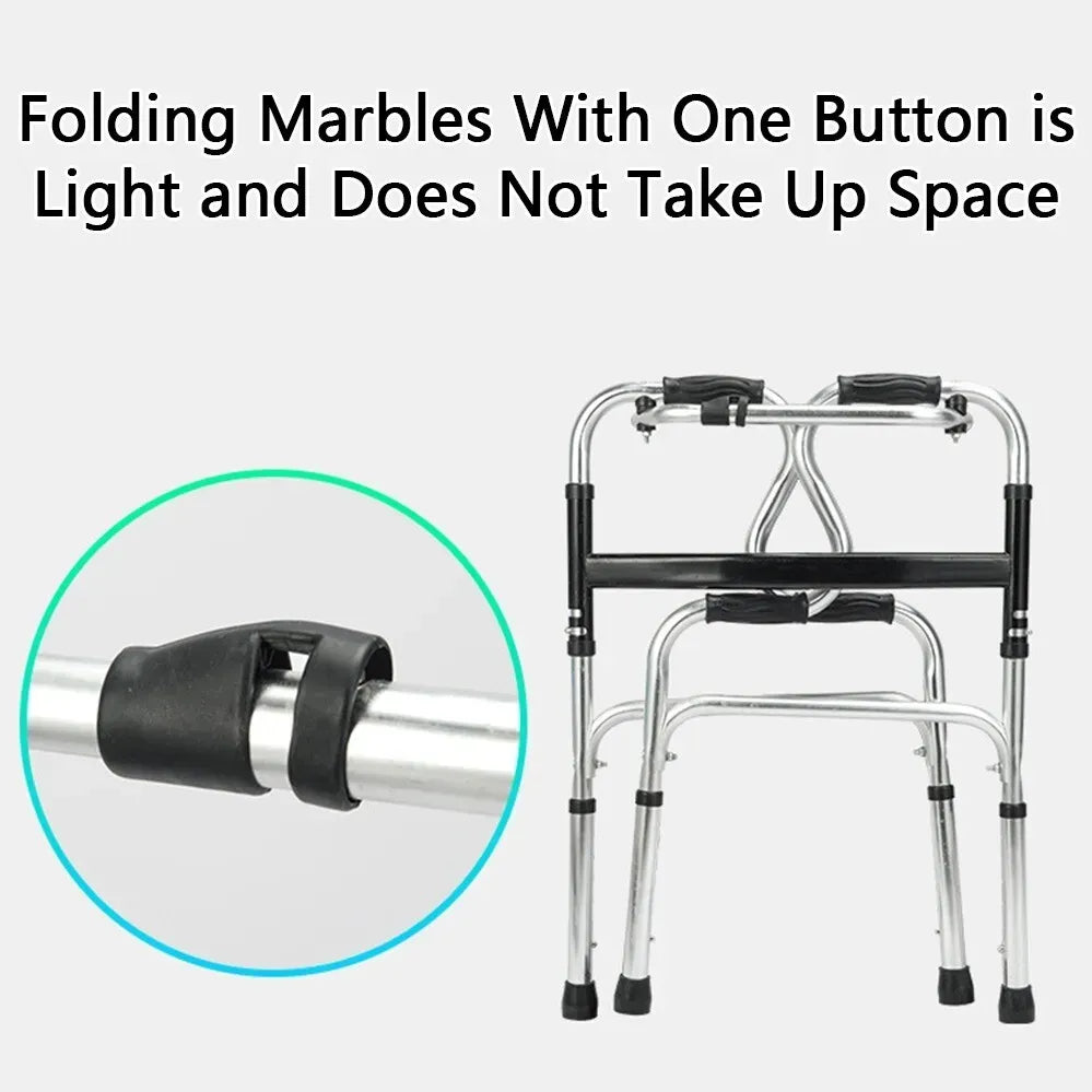 Height Adjustable Folding Medical Walking Frame in Black Aluminium Alloy - Bent