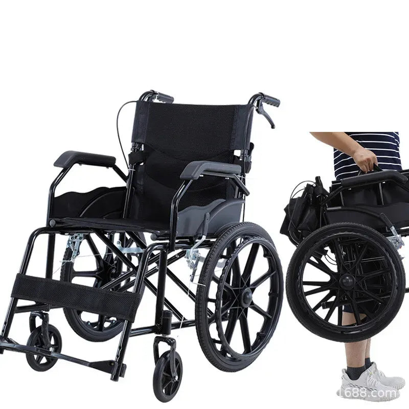 Black Wheelchair 20" Black Lightweight Self-Propelled Folding Wheelchair for Travel