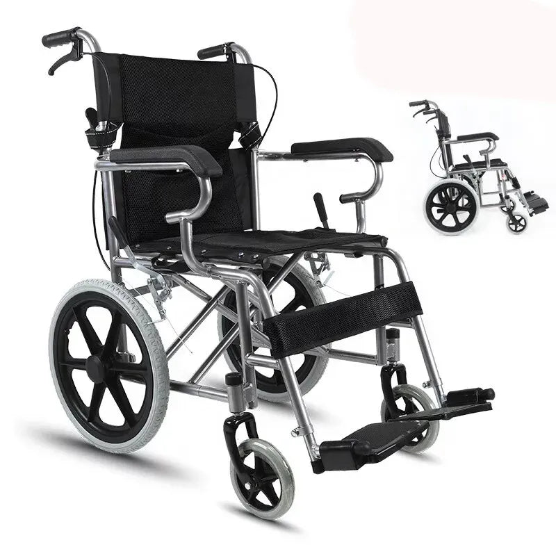 Black Wheelchair Lightweight 20" Black Self-Propelled Folding Wheelchair for Travel