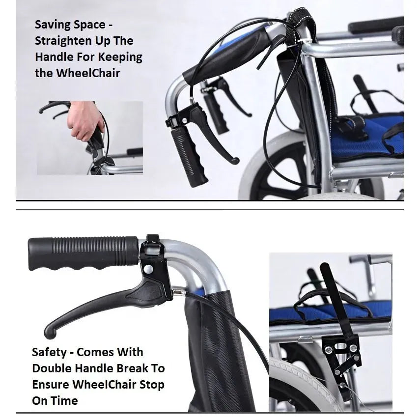 Black Wheelchair Lightweight 20" Black Self-Propelled Folding Wheelchair for Travel