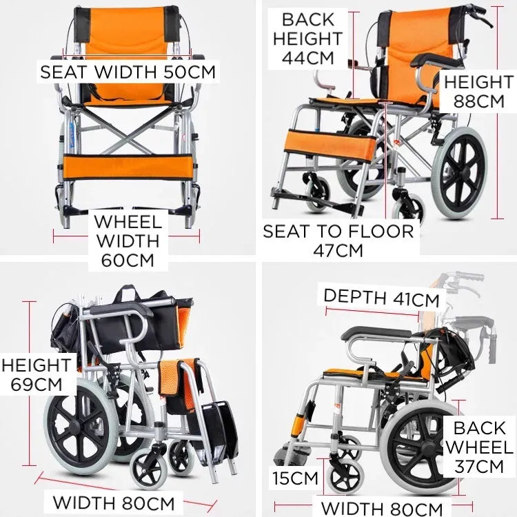 Black Wheelchair Lightweight 20" Black Self-Propelled Folding Wheelchair for Travel