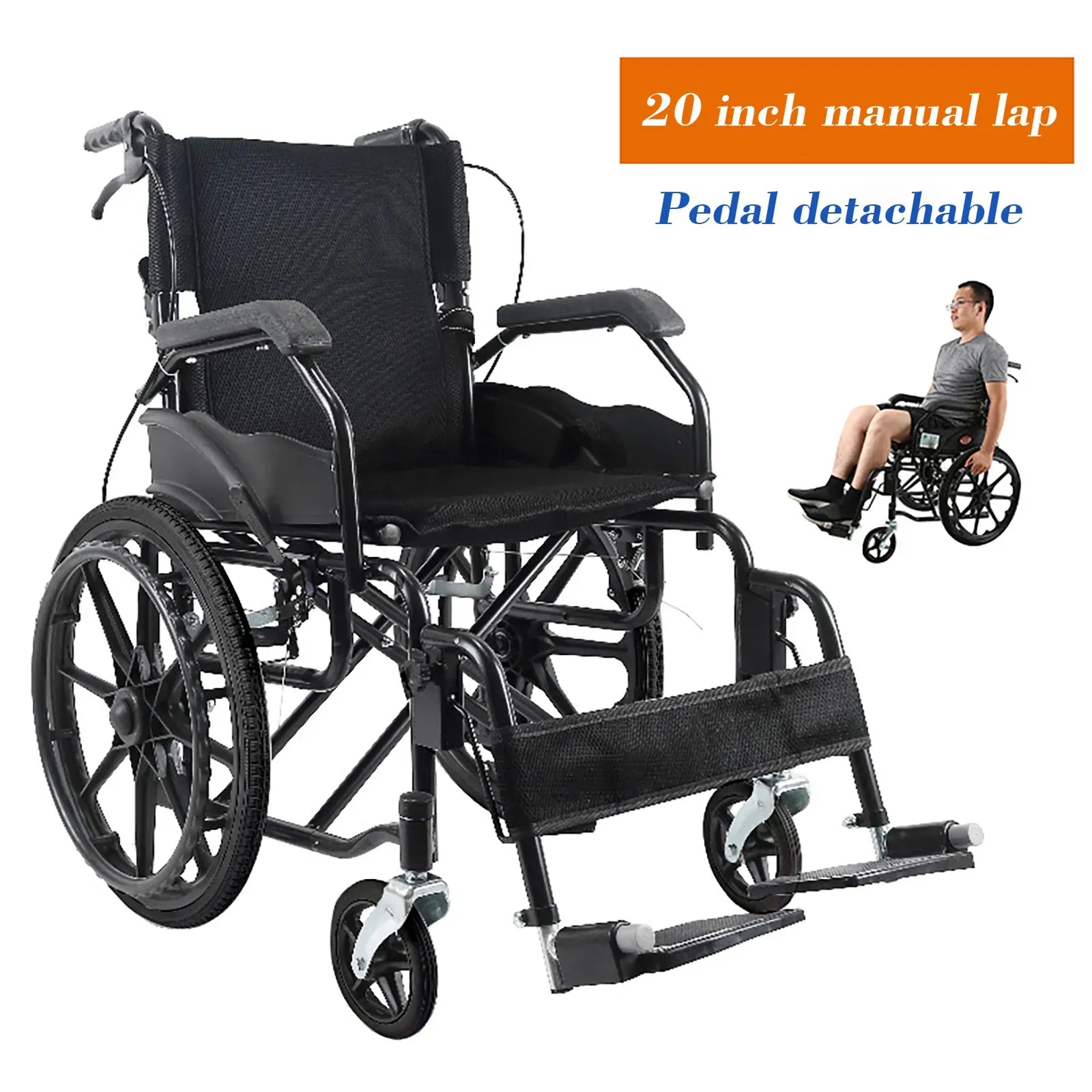 Blue Wheelchair 20" Self-Propelled Folding Lightweight Wheelchair in Blue