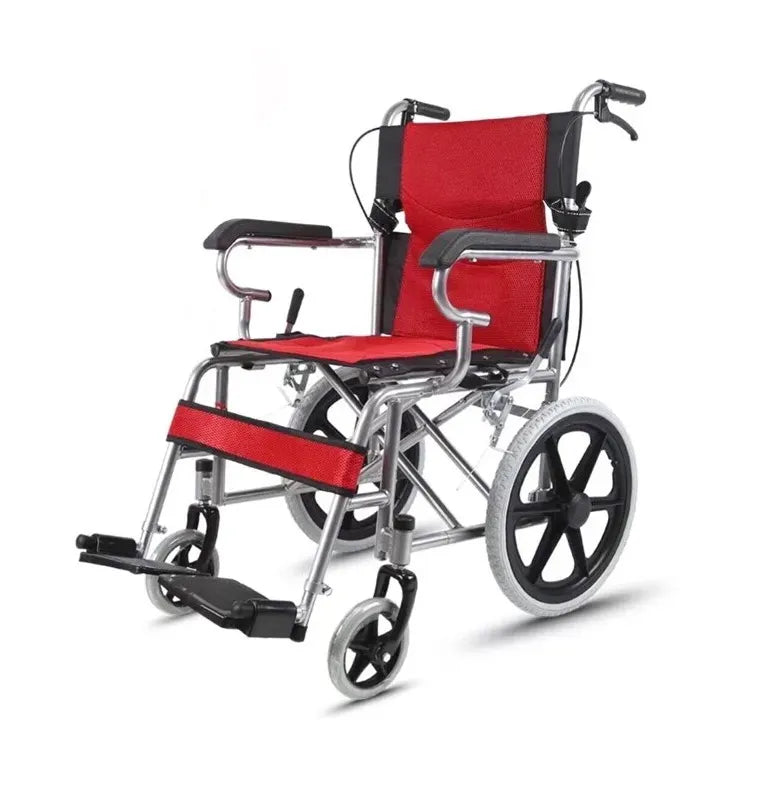 Red Wheelchair 20" Black Self-Propelled Folding Lightweight Wheelchair for Travel