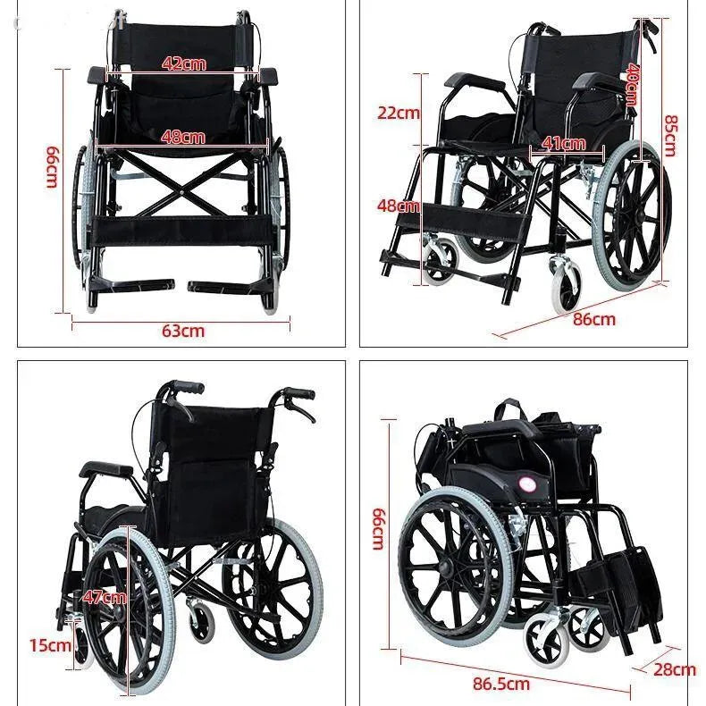 Red Wheelchair 20" Black Self-Propelled Folding Lightweight Wheelchair for Travel