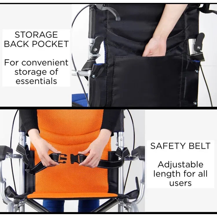 Red Wheelchair 20" Black Self-Propelled Folding Lightweight Wheelchair for Travel