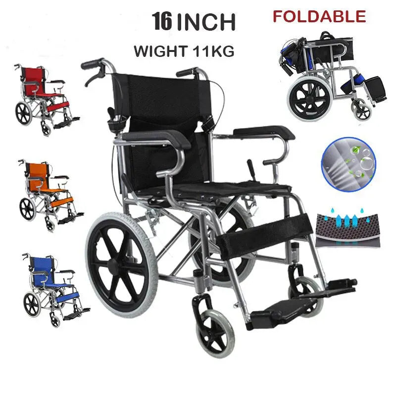 Red Wheelchair 20" Black Self-Propelled Folding Lightweight Wheelchair for Travel