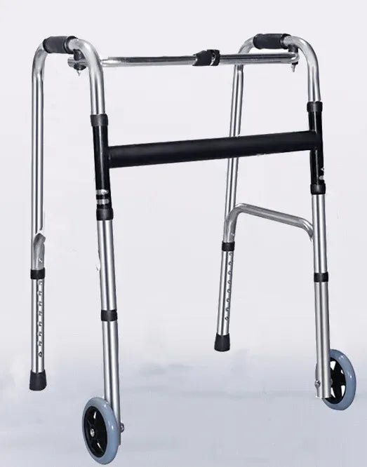 Adjustable Folding Walker Frame with Wheels, Silver Aluminium, 75-92CM Height