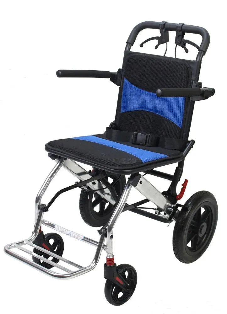 Portable Foldable Manual Wheelchair in Blue - Lightweight Travel Design for Easy Transport