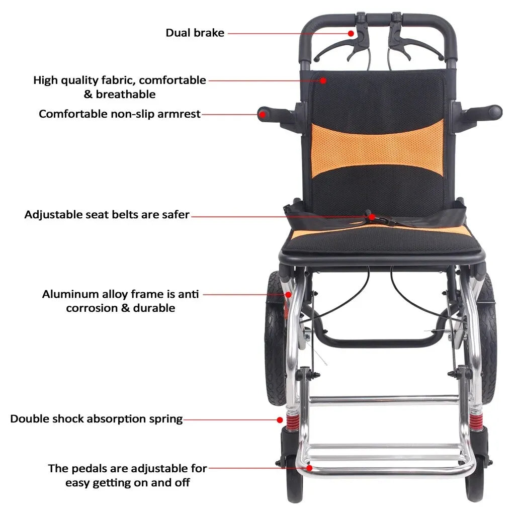 Portable Foldable Manual Wheelchair in Blue - Lightweight Travel Design for Easy Transport