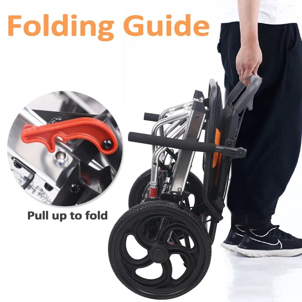 Portable Foldable Manual Wheelchair in Blue - Lightweight Travel Design for Easy Transport