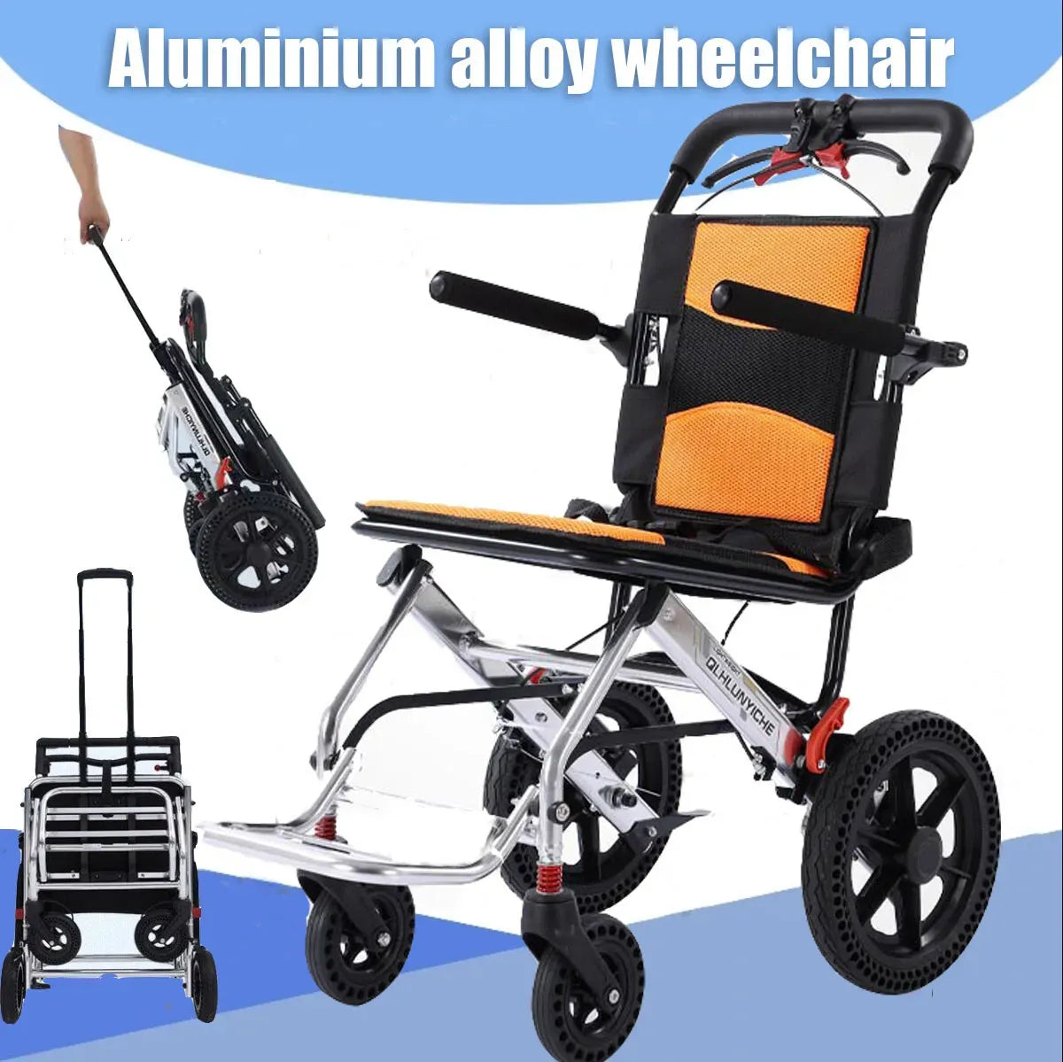 Portable Foldable Manual Wheelchair in Blue - Lightweight Travel Design for Easy Transport
