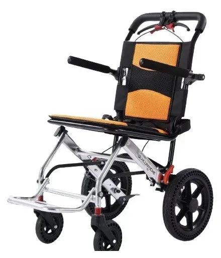 Portable Foldable Manual Wheelchair in Orange - Lightweight Travel Design, 100kg Capacity