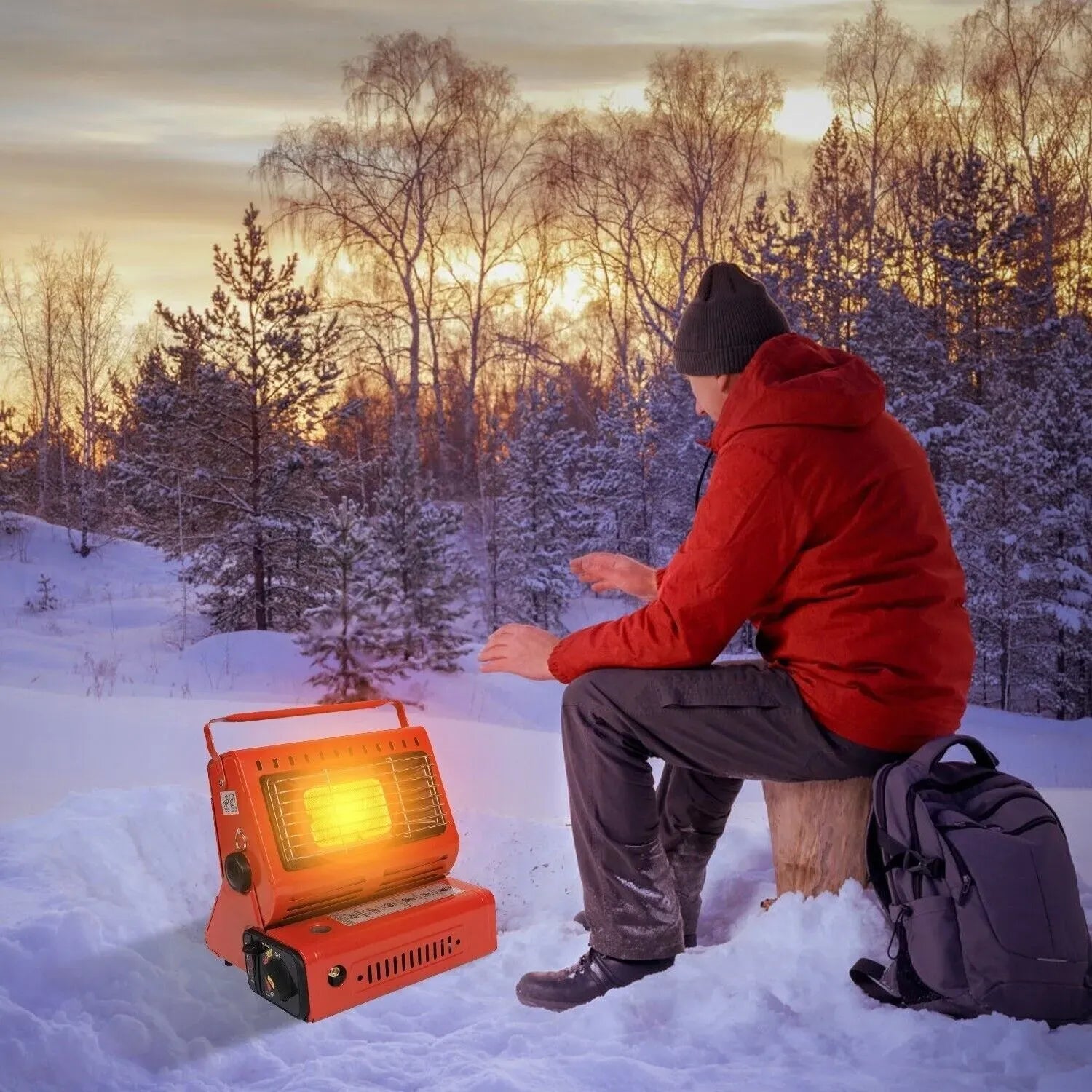 Portable Butane Gas Heater in Black for Camping, Hiking, and Outdoor Use - Red