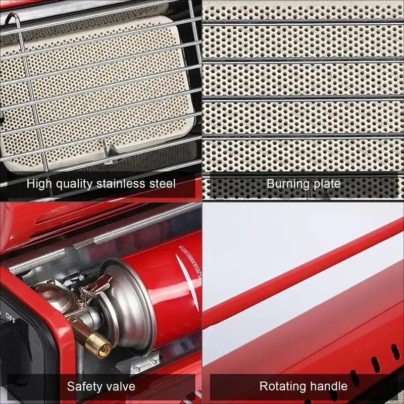 Portable Butane Gas Heater in Black for Camping, Hiking, and Outdoor Use - Red