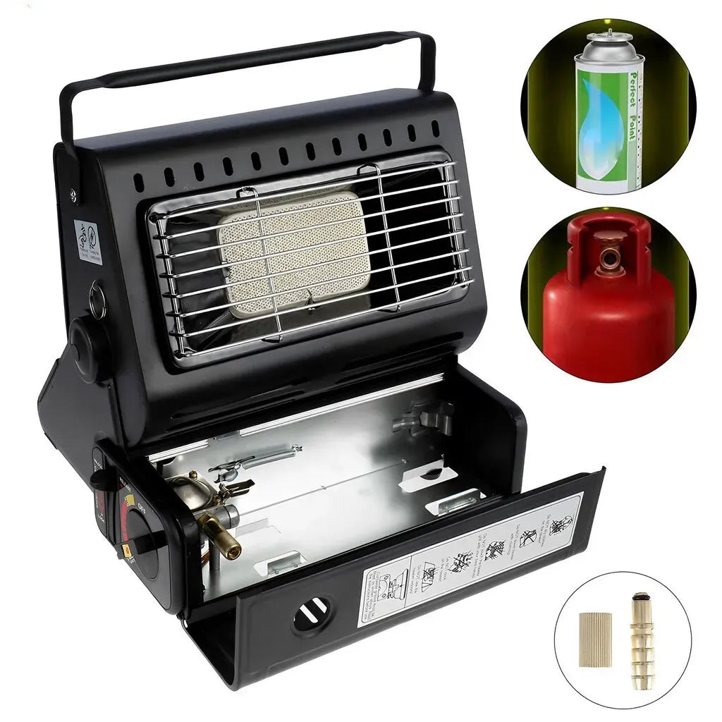 Portable Butane Gas Heater in Black for Camping, Hiking, and Outdoor Use - Red