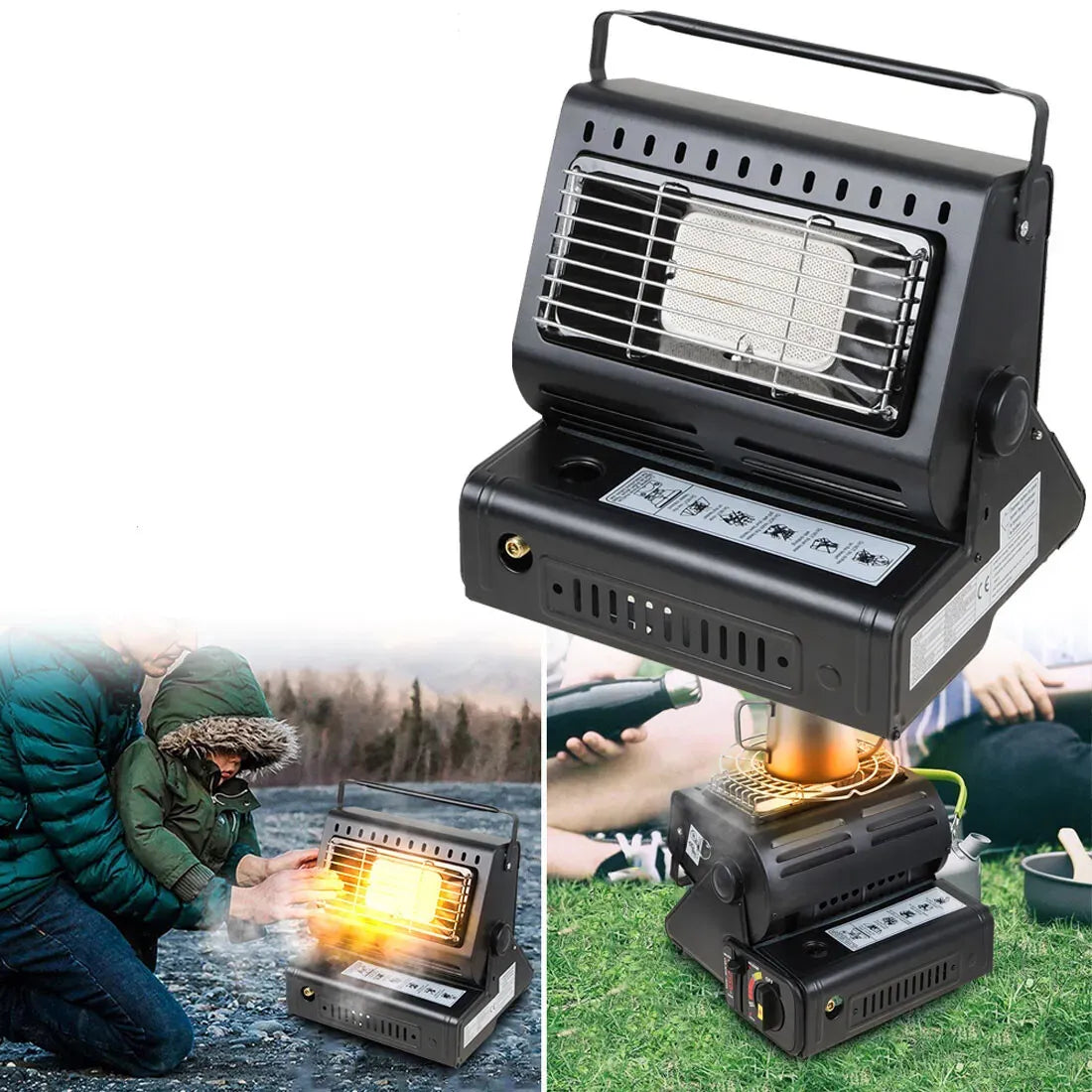 Portable Butane Gas Heater in Black for Camping, Hiking, and Outdoor Use