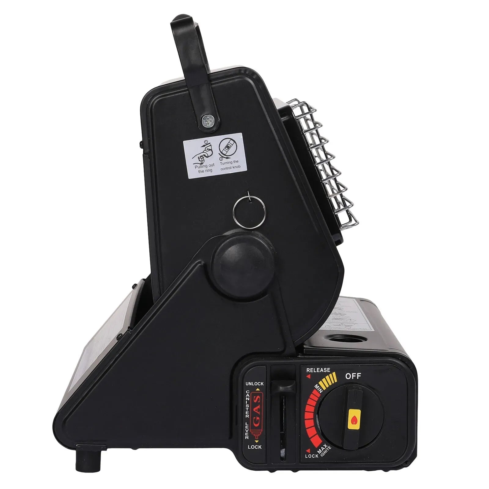 Portable Butane Gas Heater in Black for Camping, Hiking, and Outdoor Use