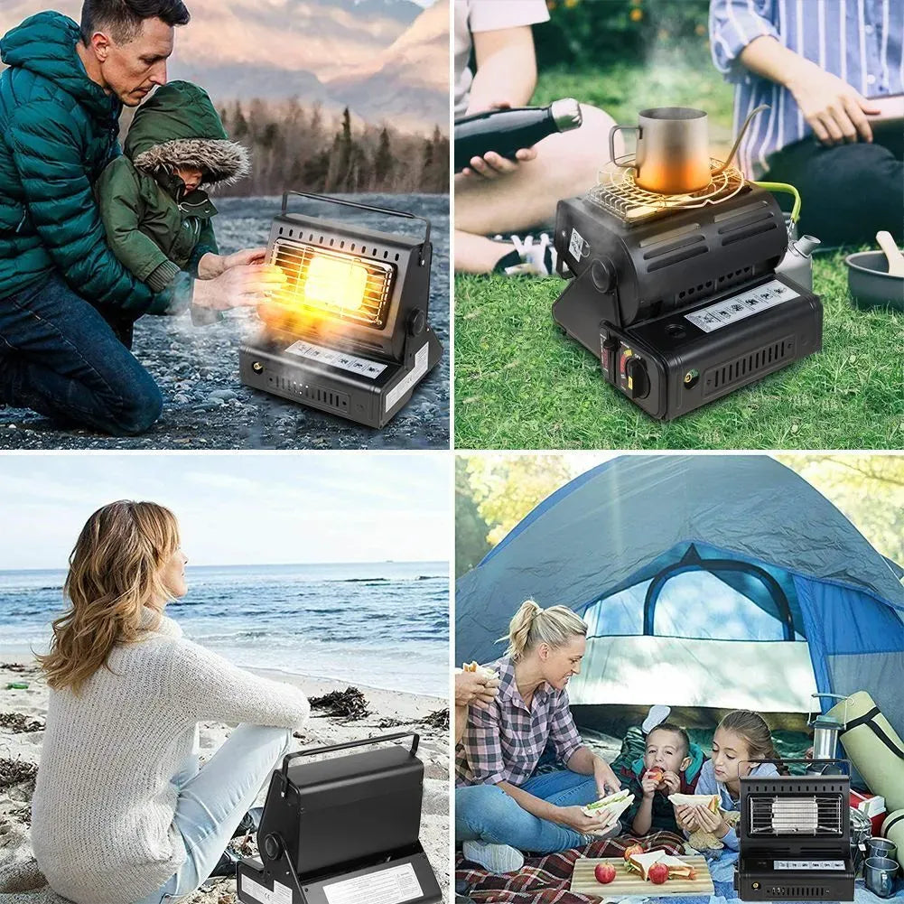 Portable Butane Gas Heater in Black for Camping, Hiking, and Outdoor Use