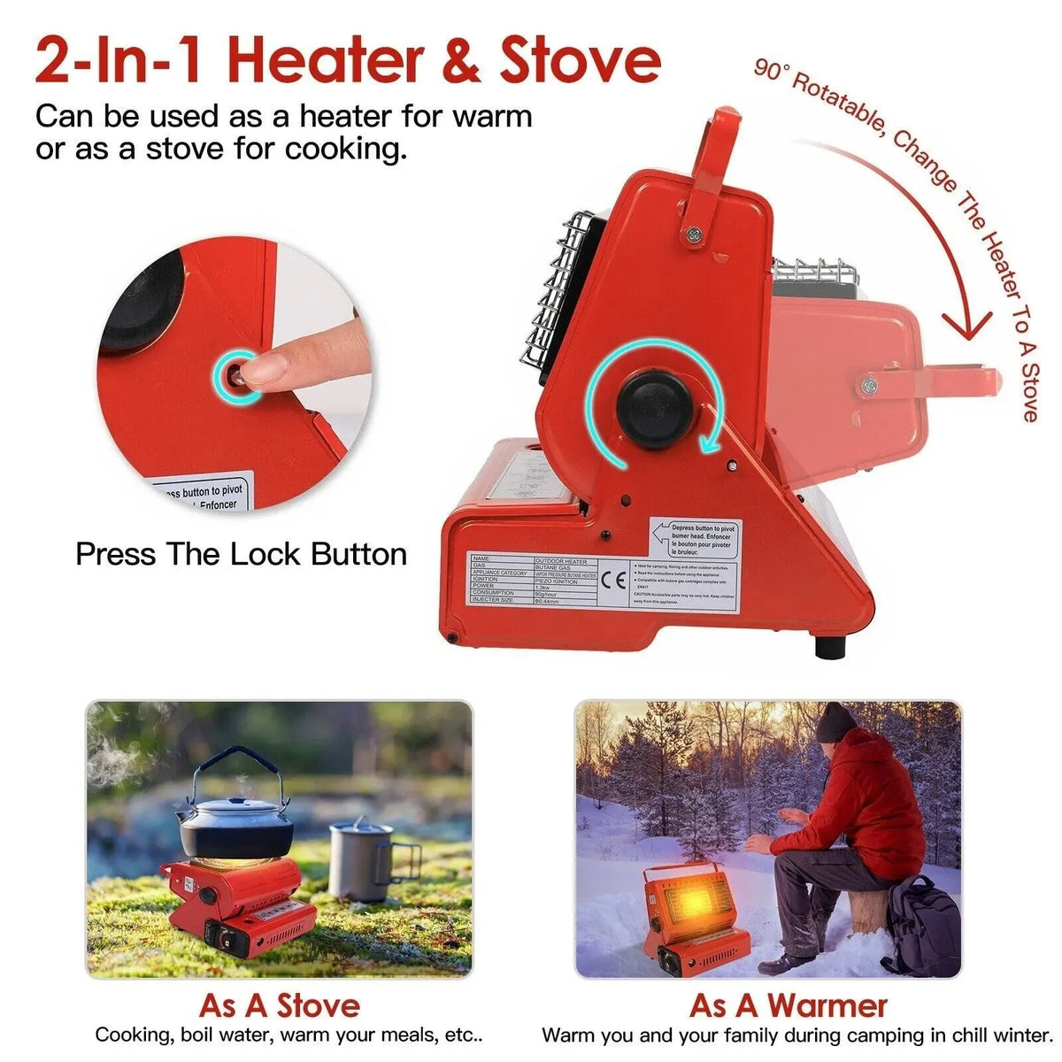 Portable Butane Gas Heater in Black for Camping, Hiking, and Outdoor Use