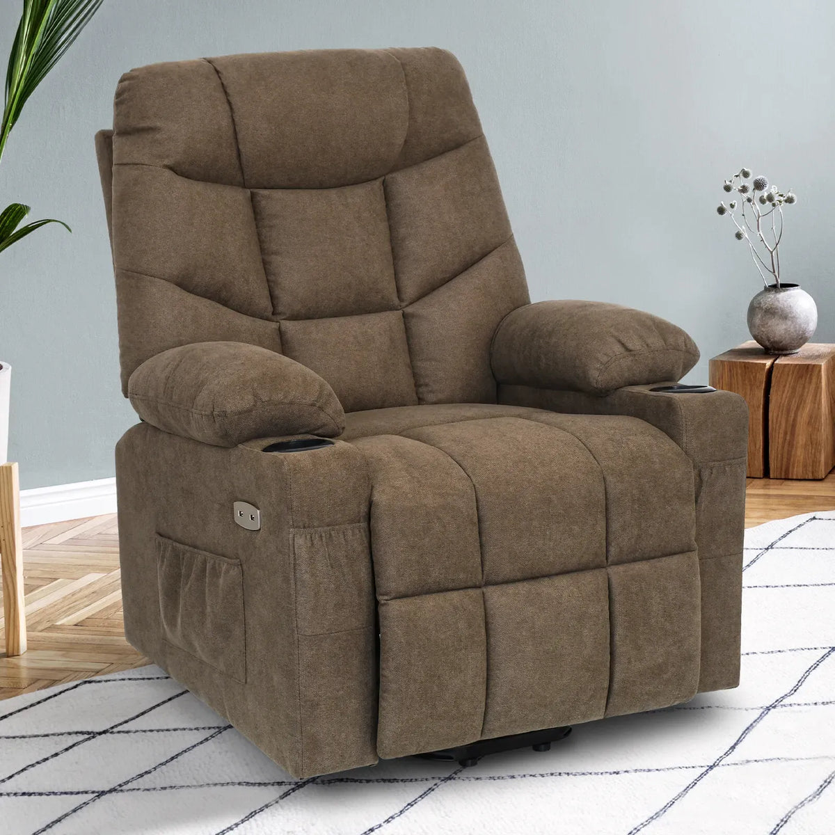 Electric Massage Recliner Chair in Brown with Heated Vibration and Lift Function, 108x100x85cm