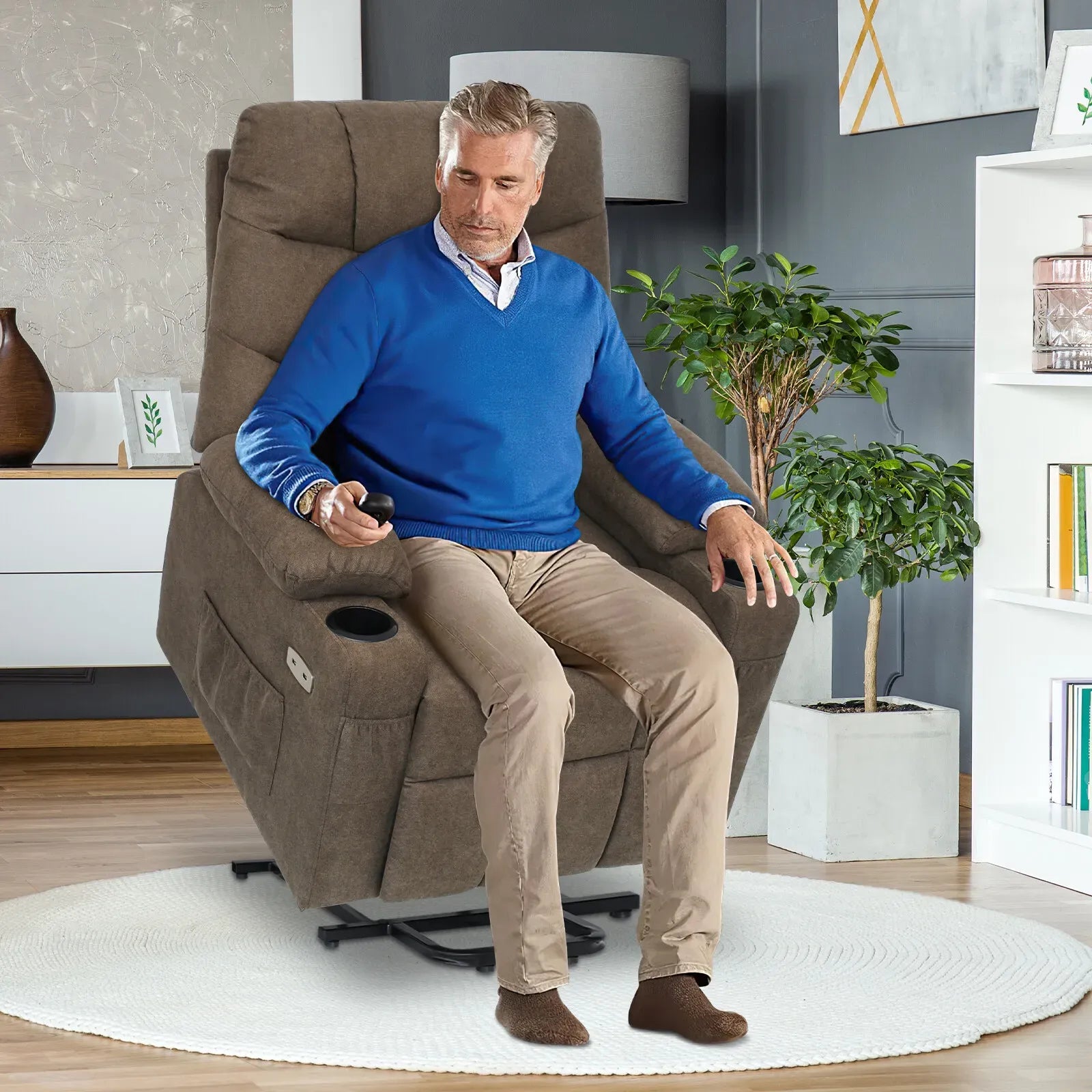 Electric Massage Recliner Chair in Brown with Heated Vibration and Lift Function, 108x100x85cm