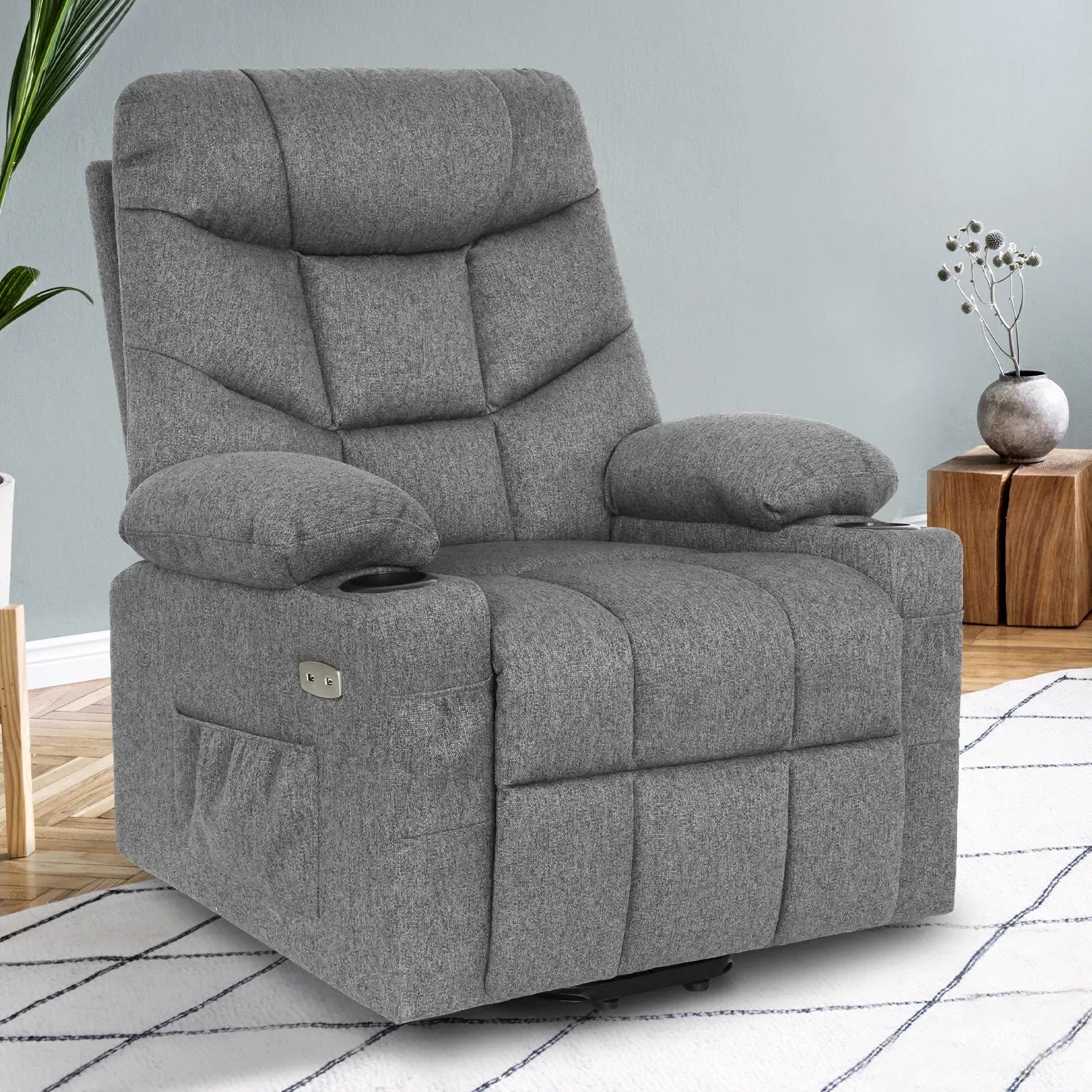 Brown Electric Massage Recliner Chair with Heat and Vibration in Grey, 108x100x85cm