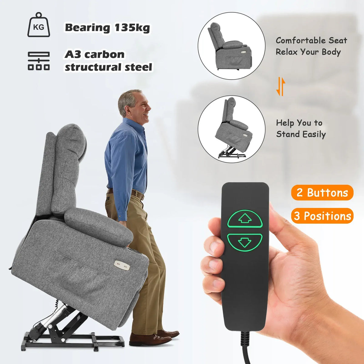 Brown Electric Massage Recliner Chair with Heat and Vibration in Grey, 108x100x85cm